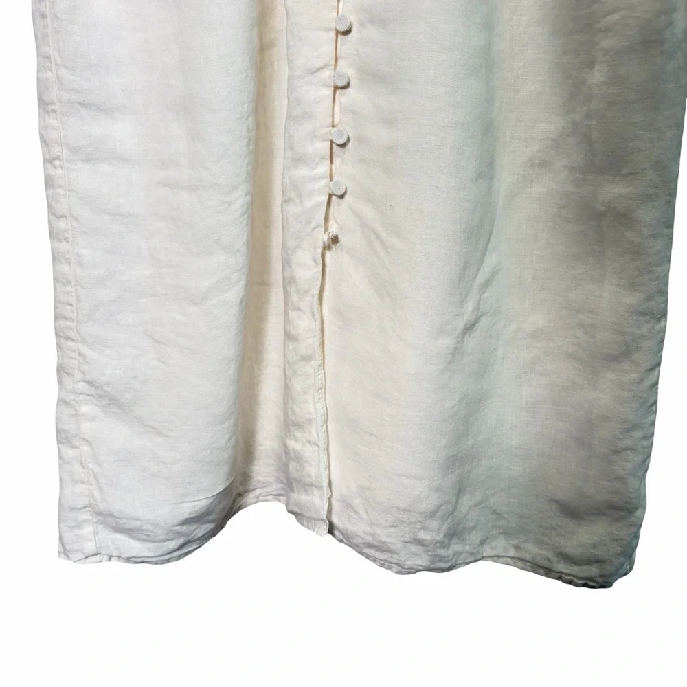 J. Crew 100% Linen Embroidered White Midi Dress with Blue Trim V-Neck, US 6 - Picture 7 of 16
